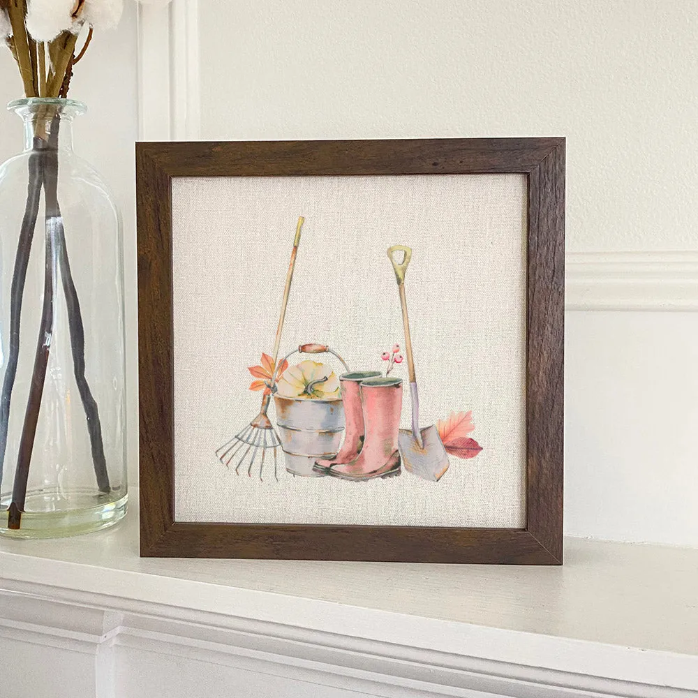 Fall Boots and Garden Tools - Framed Sign