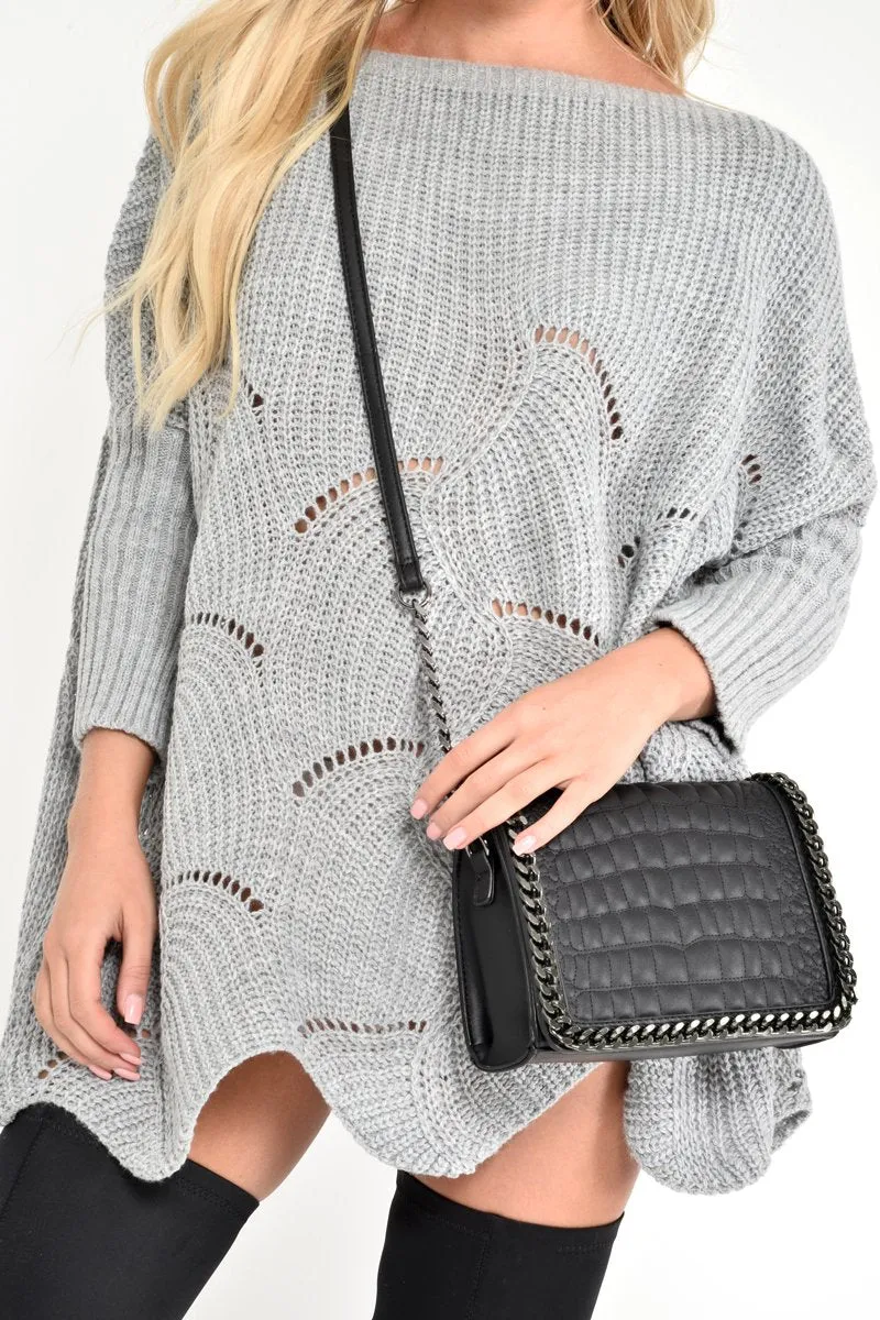 Grey Scallop Hem Knit Jumper - Elyssa