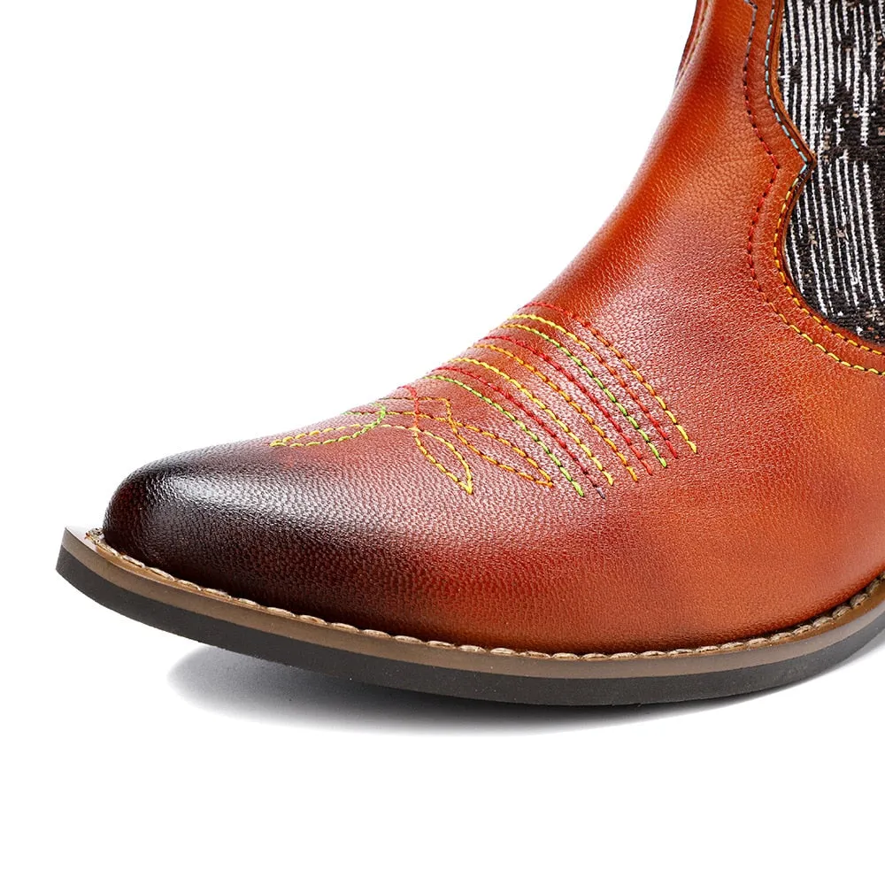 Handmade Colorful cow leather print with women's boots cowboy boots