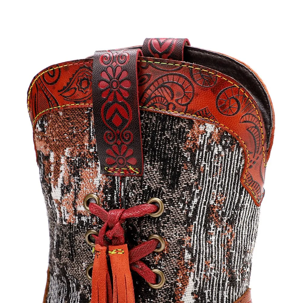 Handmade Colorful cow leather print with women's boots cowboy boots