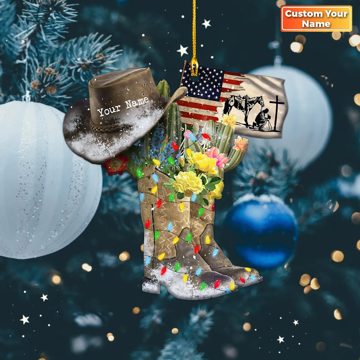 Horse Cowboy Boots Hanging Personalized Shape Ornament 2