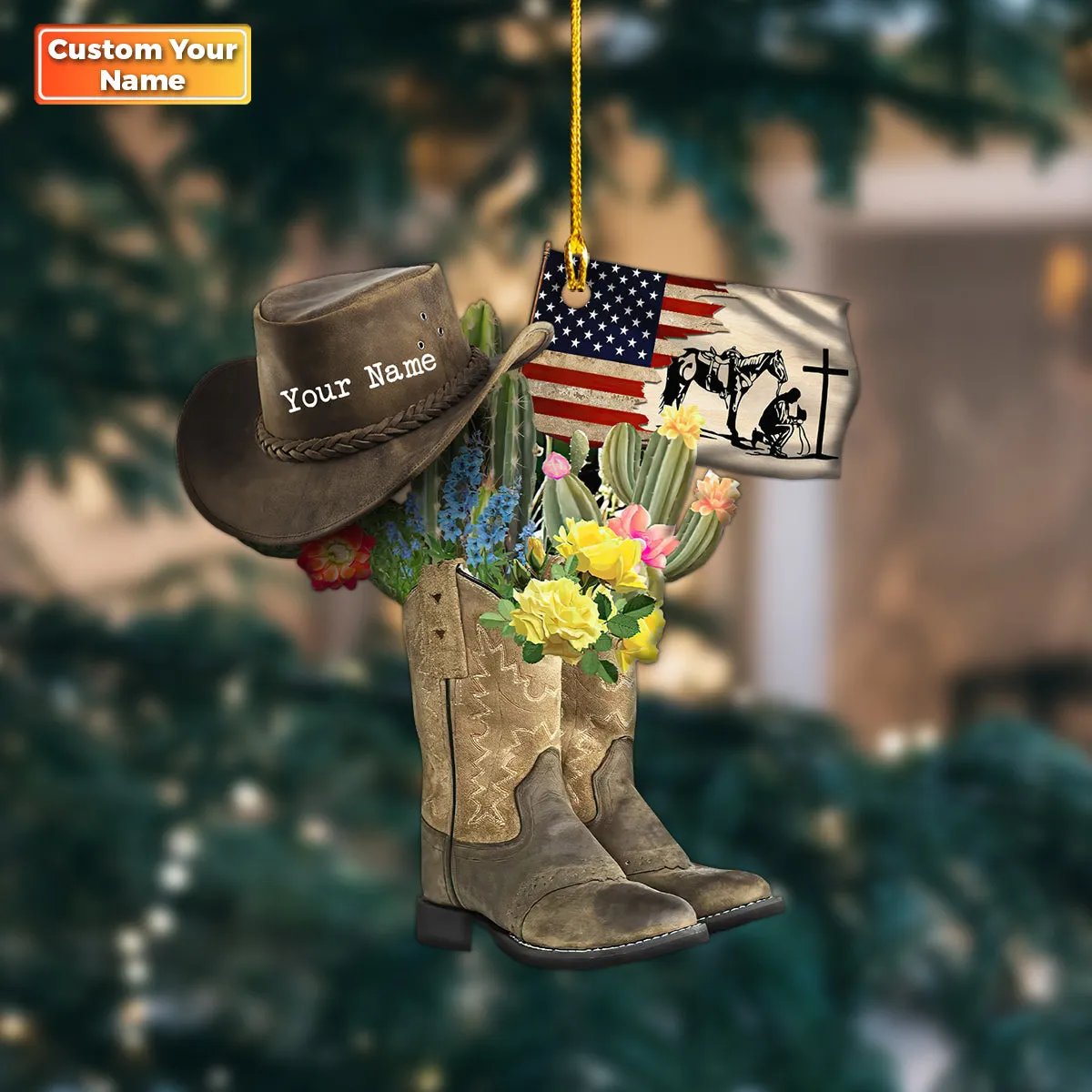 Horse Cowboy Boots Hanging Personalized Shape Ornament
