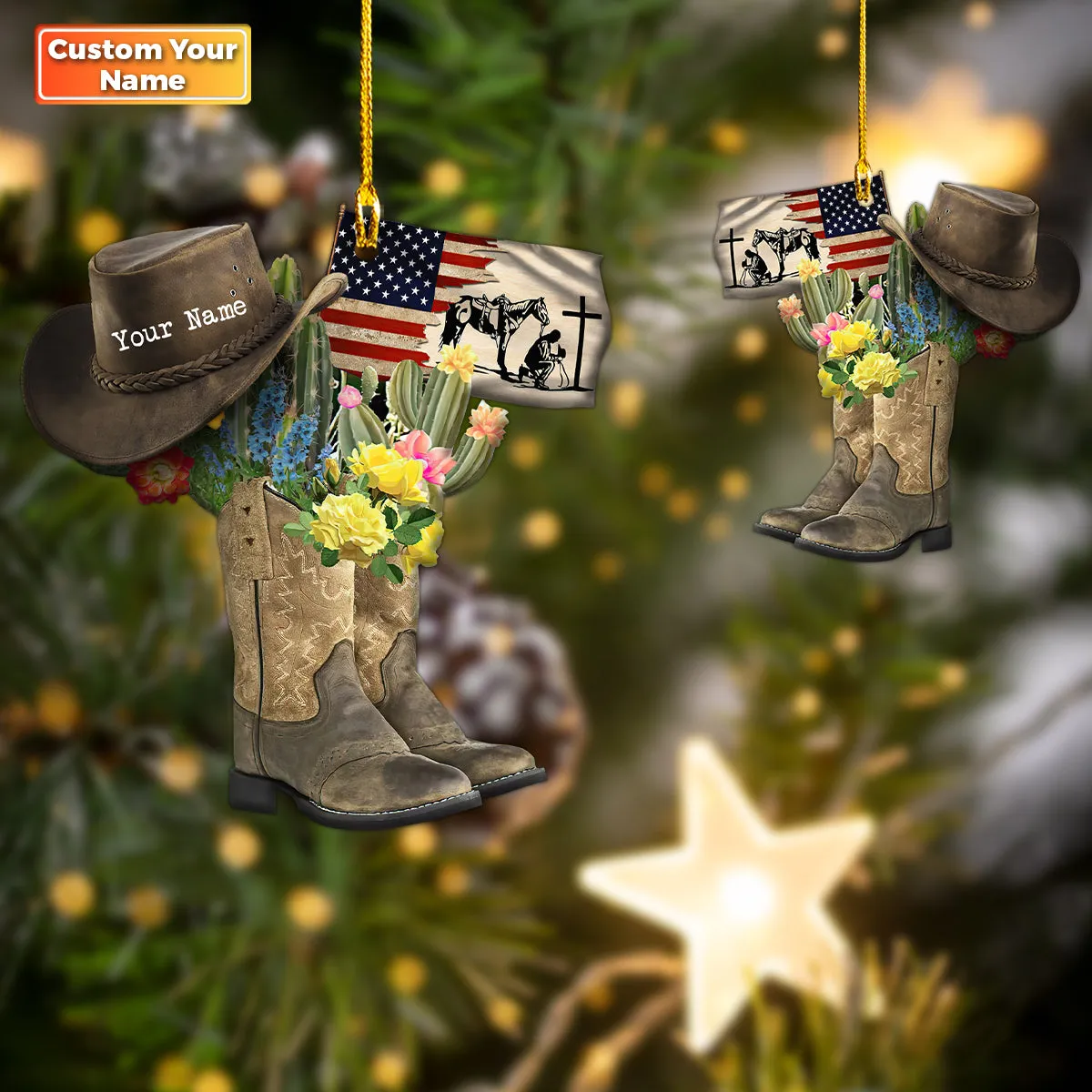Horse Cowboy Boots Hanging Personalized Shape Ornament