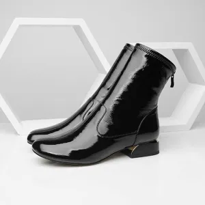 japanese chunky winter patent leather crossdresser white plus size ankle square toe big patchwork 10 luxury brand shoes women