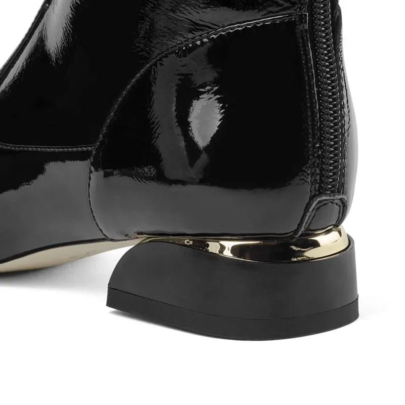 japanese chunky winter patent leather crossdresser white plus size ankle square toe big patchwork 10 luxury brand shoes women