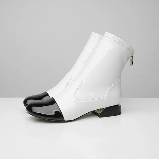 japanese chunky winter patent leather crossdresser white plus size ankle square toe big patchwork 10 luxury brand shoes women
