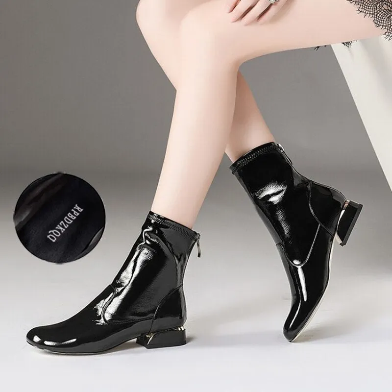 japanese chunky winter patent leather crossdresser white plus size ankle square toe big patchwork 10 luxury brand shoes women