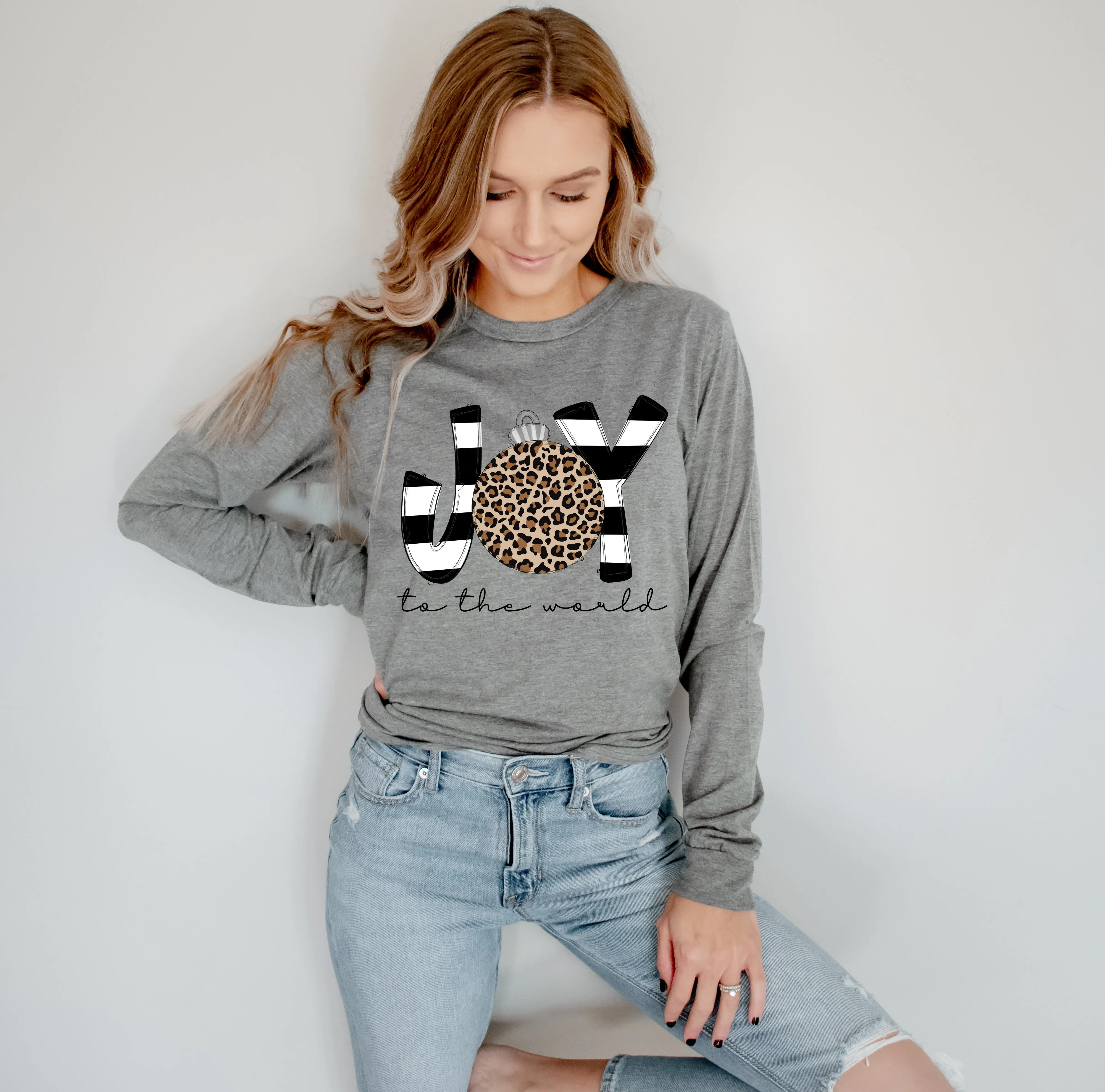 Joy To The World Christmas Long Sleeve Bella Tee /  Adult Christmas T-Shirt