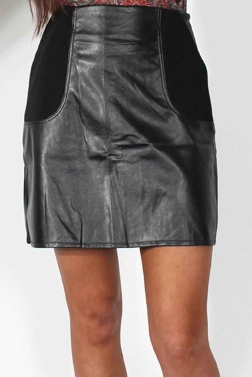 Kim Black PU A Line Skirt