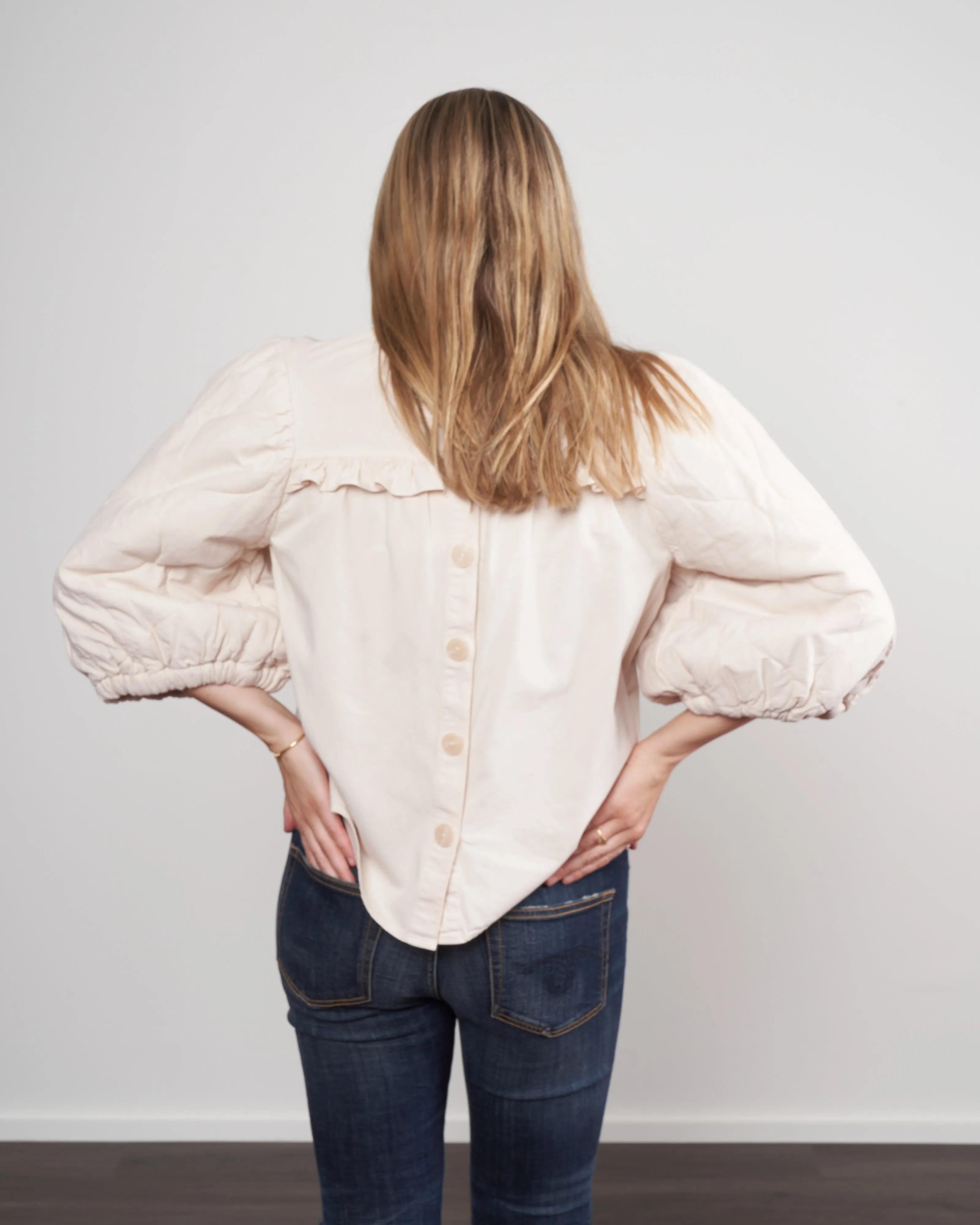 layla quilted puff slv top - barley