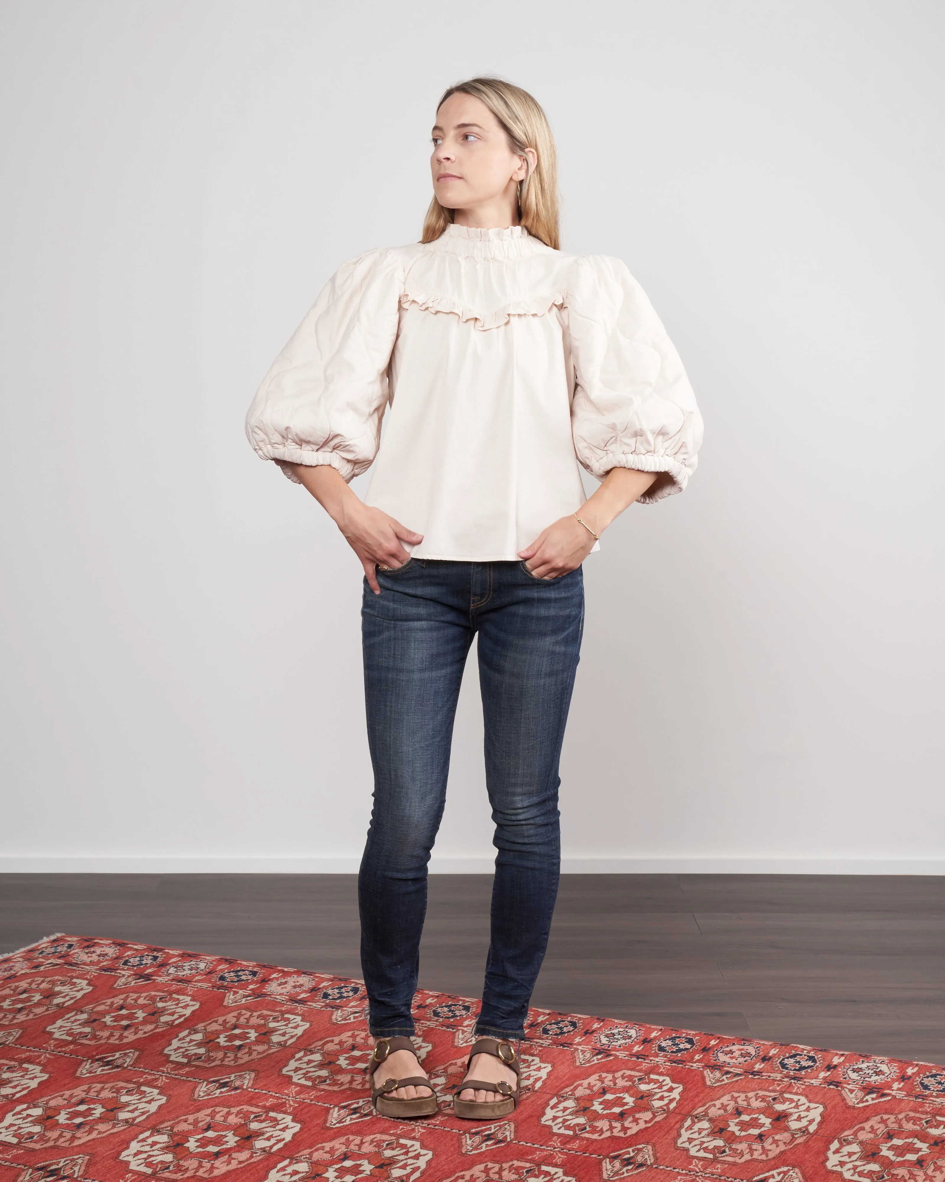 layla quilted puff slv top - barley