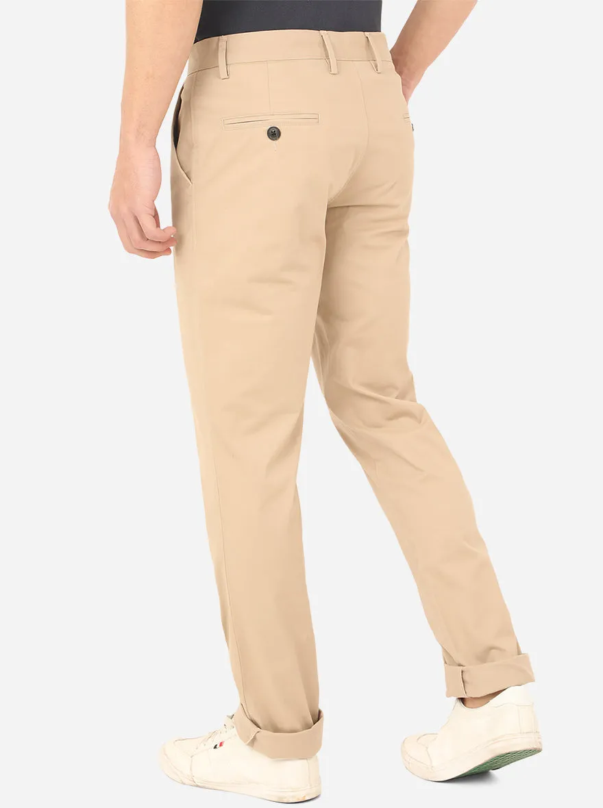 Light Khaki Solid Uno Fit Casual Trouser | JadeBlue