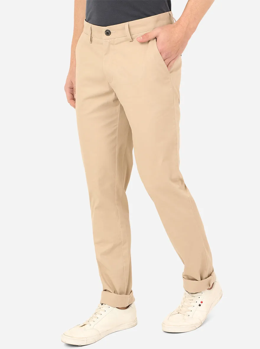 Light Khaki Solid Uno Fit Casual Trouser | JadeBlue
