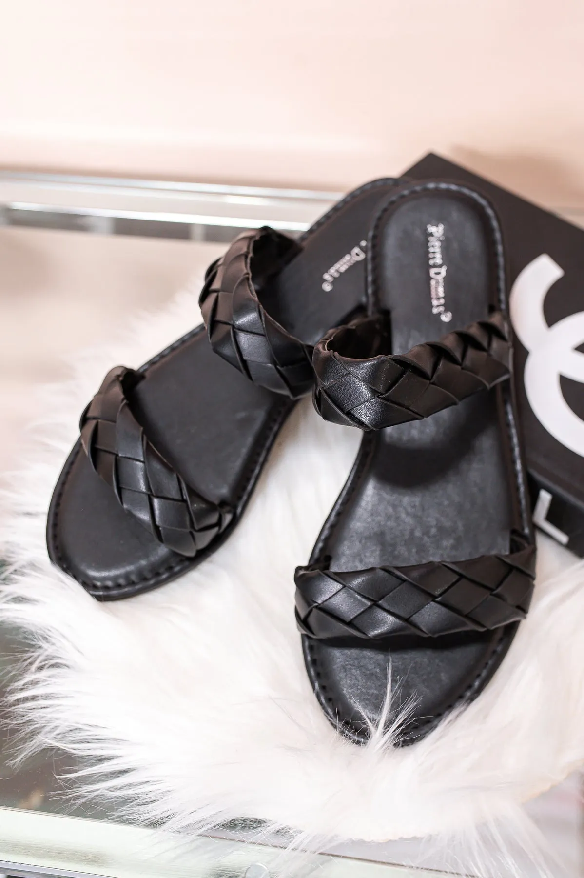 Make Them Stare Black Braided Slip On Sandals - SHO2516BK