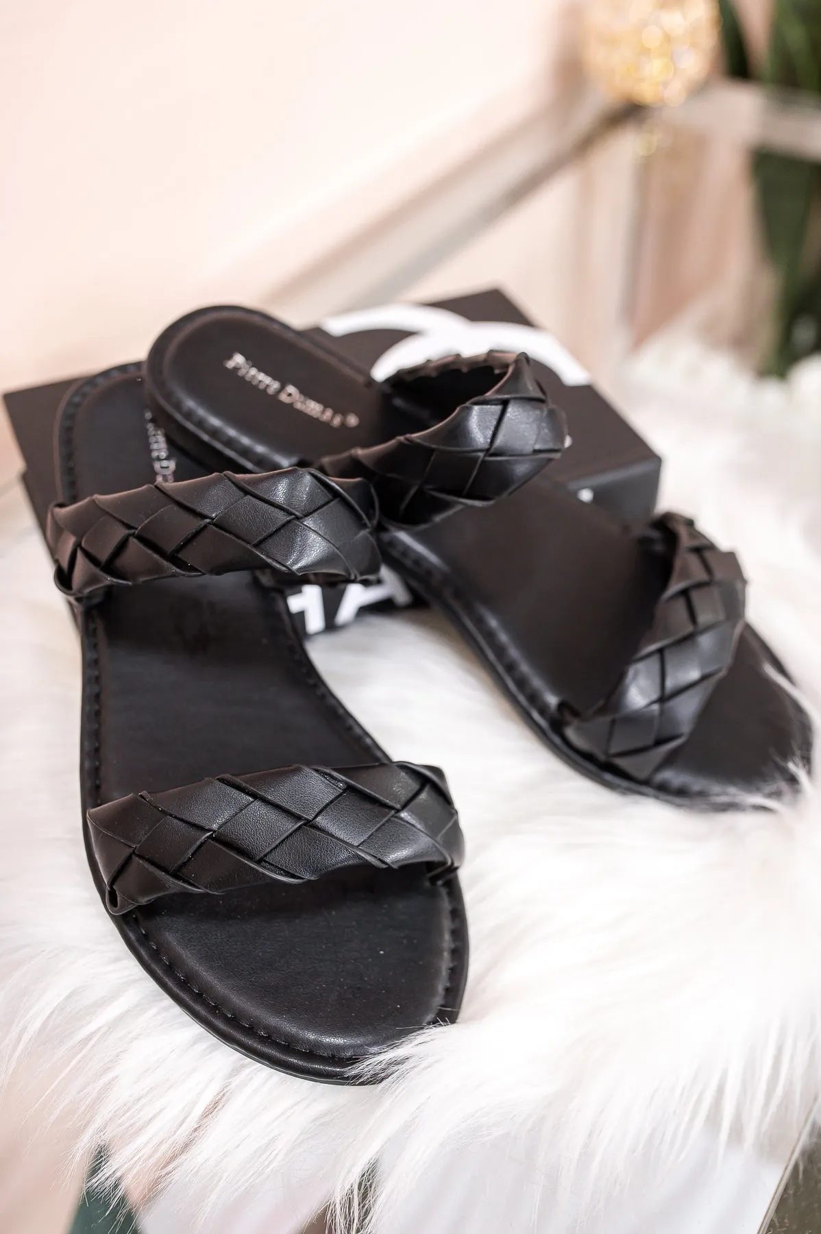 Make Them Stare Black Braided Slip On Sandals - SHO2516BK