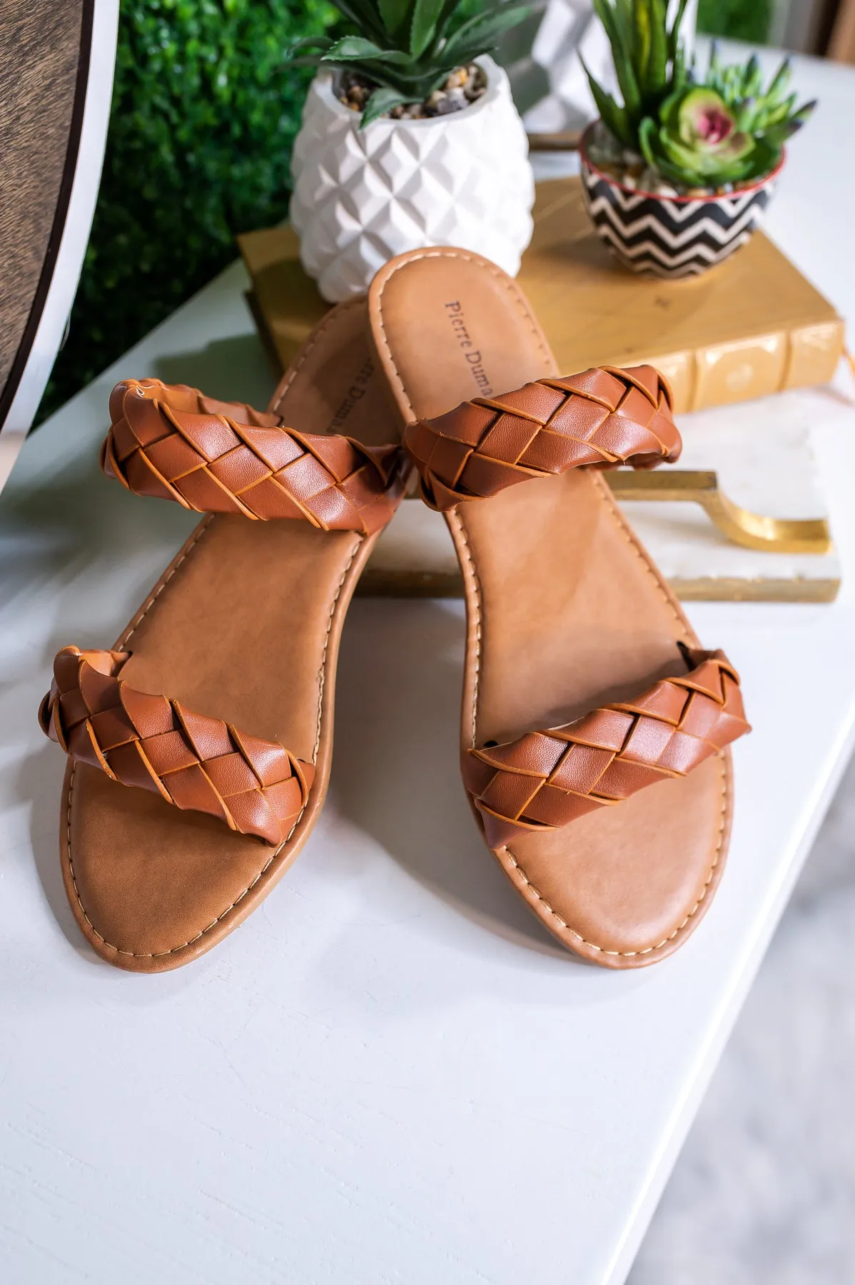 Make Them Stare Tan Braided Slip On Sandals - SHO2514TN