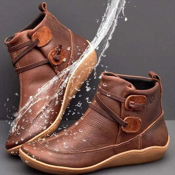 Medieval Vintage Leather Boots Braided Strap Flat Heel All Season Boots