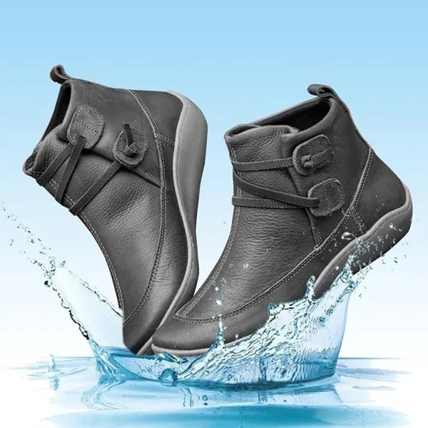 Medieval Vintage Leather Boots Braided Strap Flat Heel All Season Boots