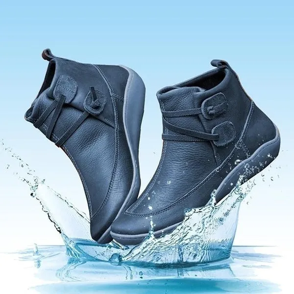 Medieval Vintage Leather Boots Braided Strap Flat Heel All Season Boots