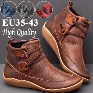 Medieval Vintage Leather Boots Braided Strap Flat Heel All Season Boots