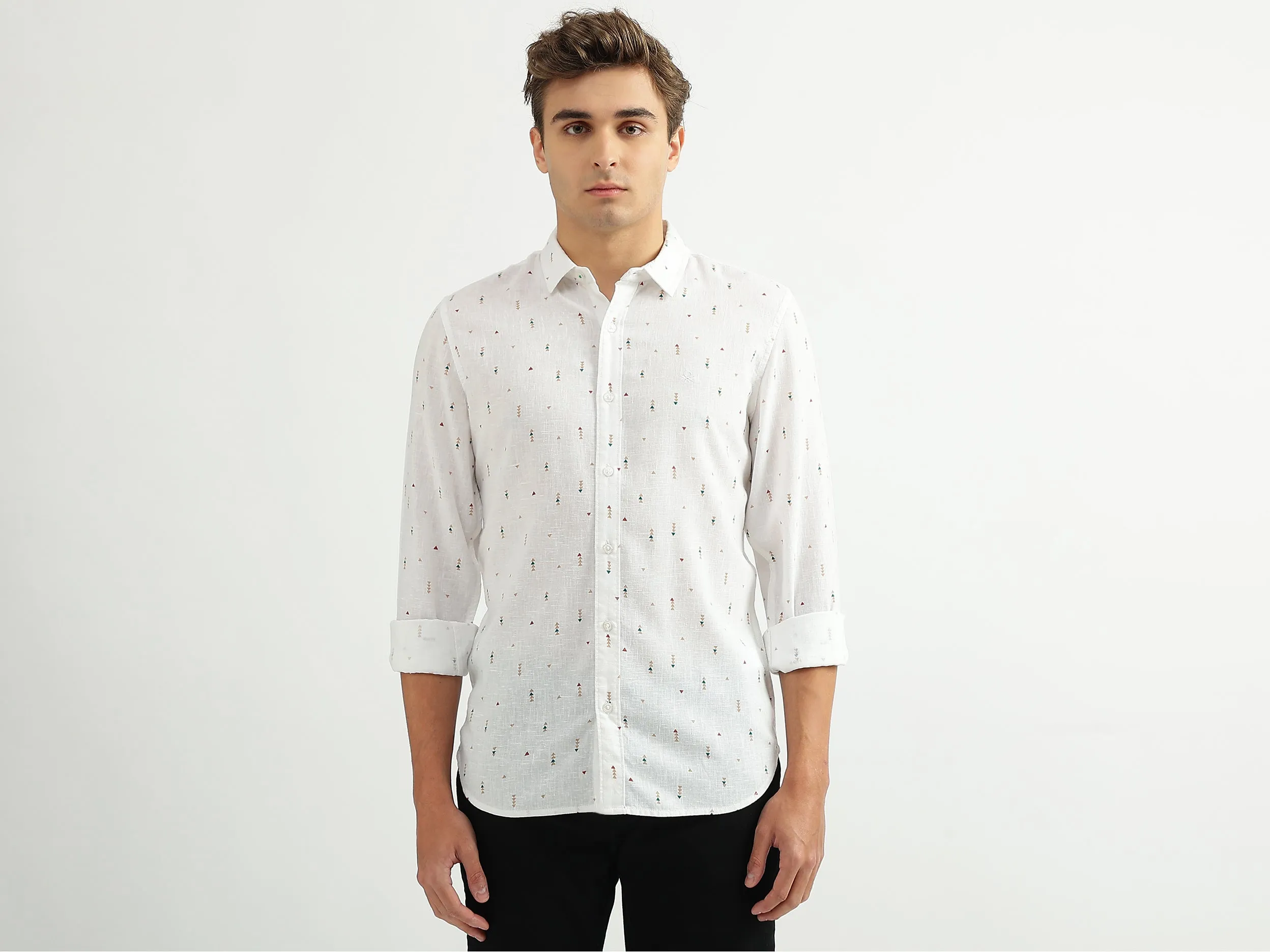 Men Printed Spread Collar Shirt