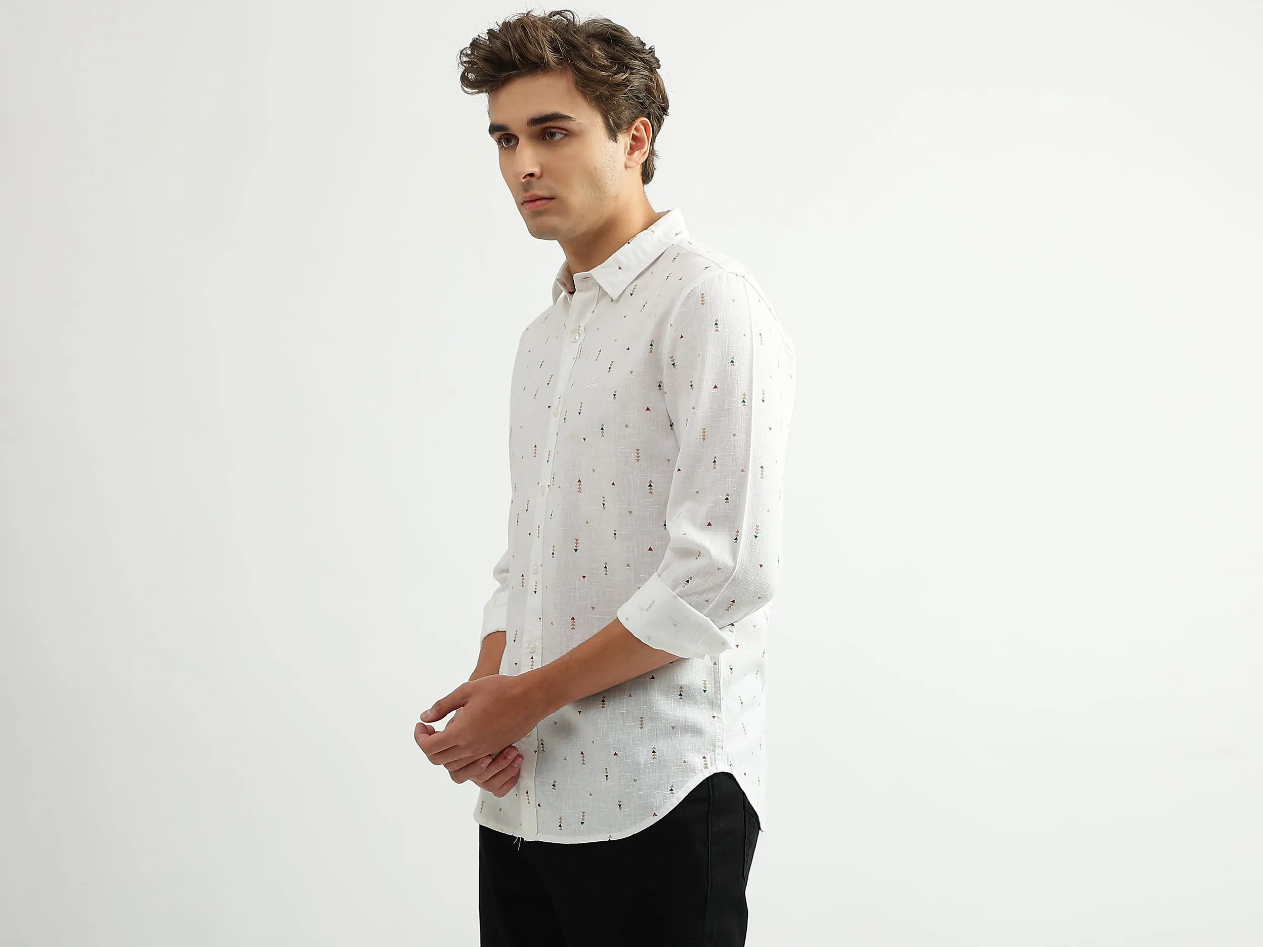 Men Printed Spread Collar Shirt