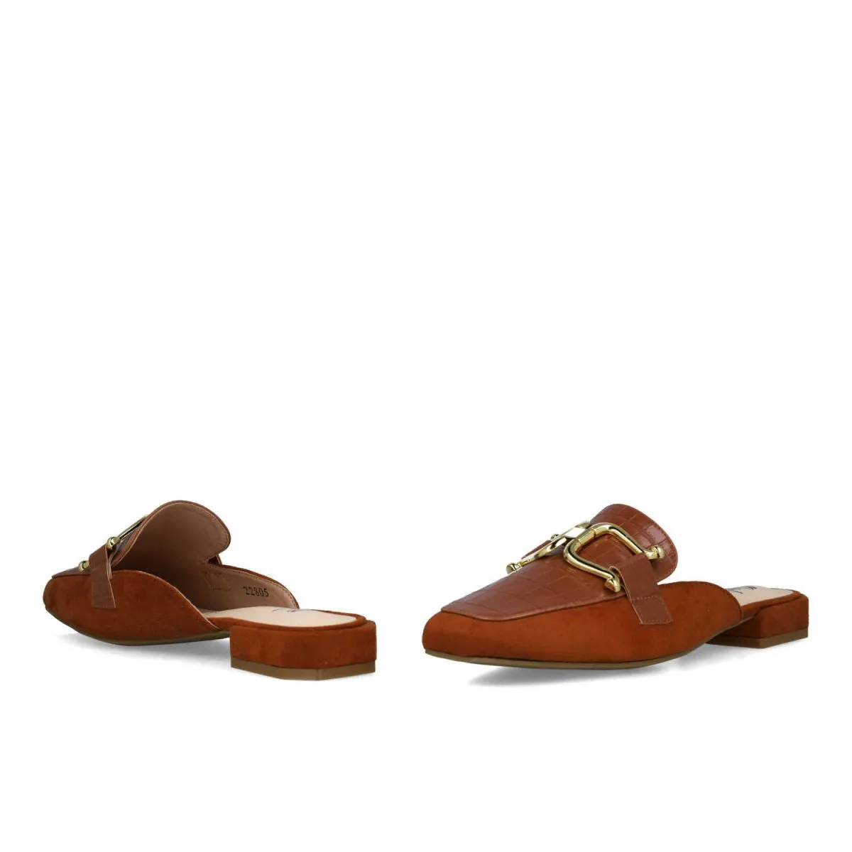 Menbur Brown Gold Buckle Mule Heel Sandals