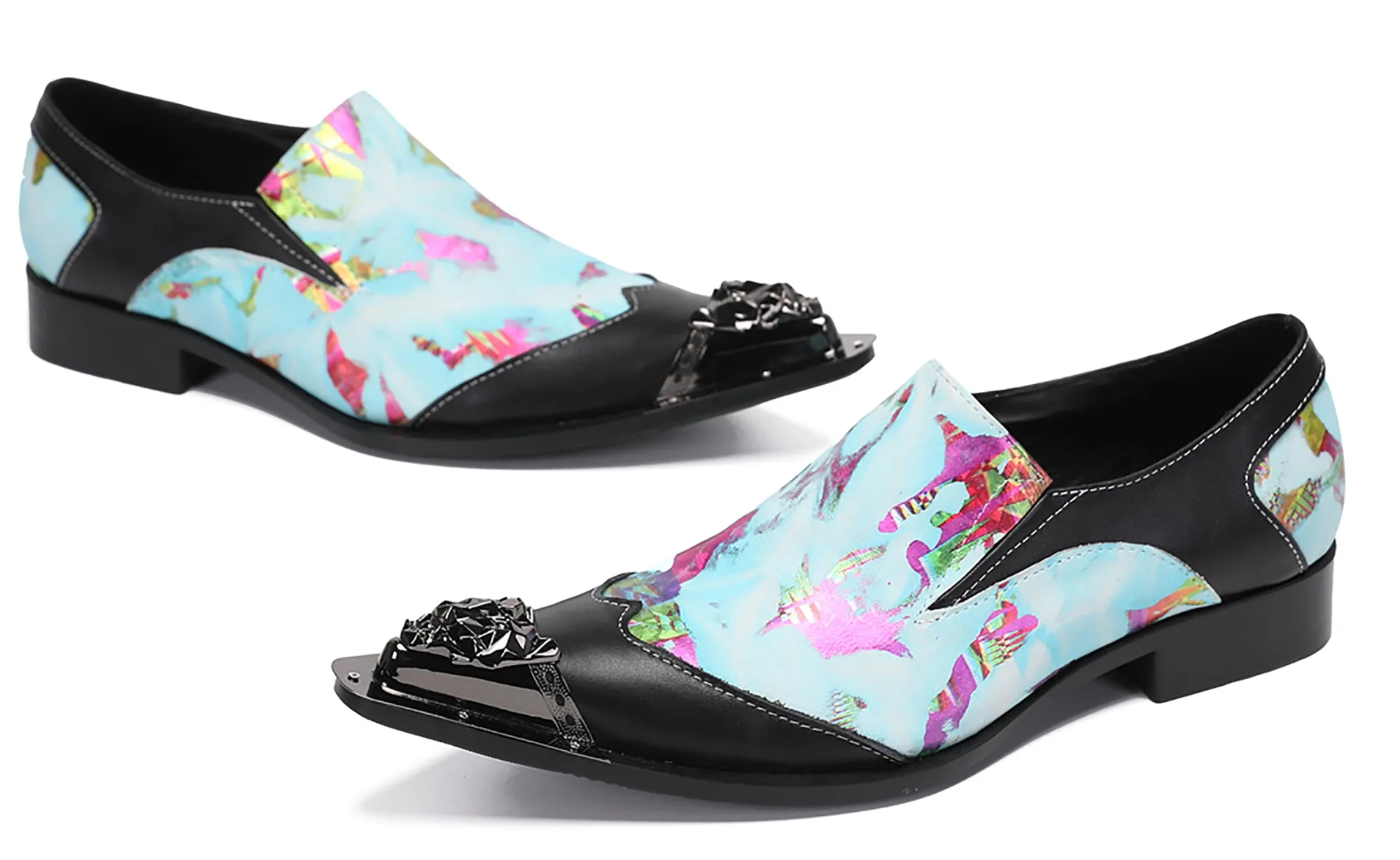 Mens Casual Metal-Tip Toe Gemstone Western Loafers