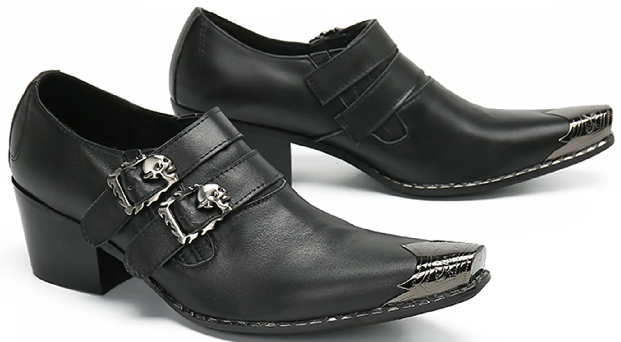 Men's Metal Tip Double Monk Strap Western Loafer