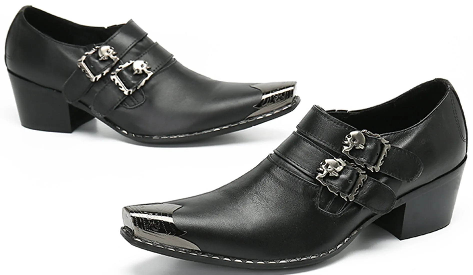 Men's Metal Tip Double Monk Strap Western Loafer