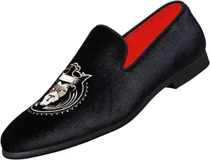 Men's Velvet Smoking Loafers Lion Head