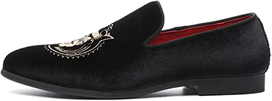 Men's Velvet Smoking Loafers Lion Head