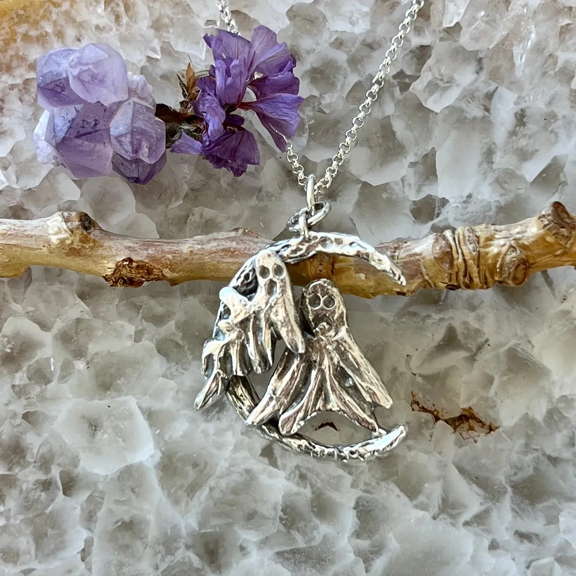 Midnite Ghosting - Sterling silver hand carved/cast necklace