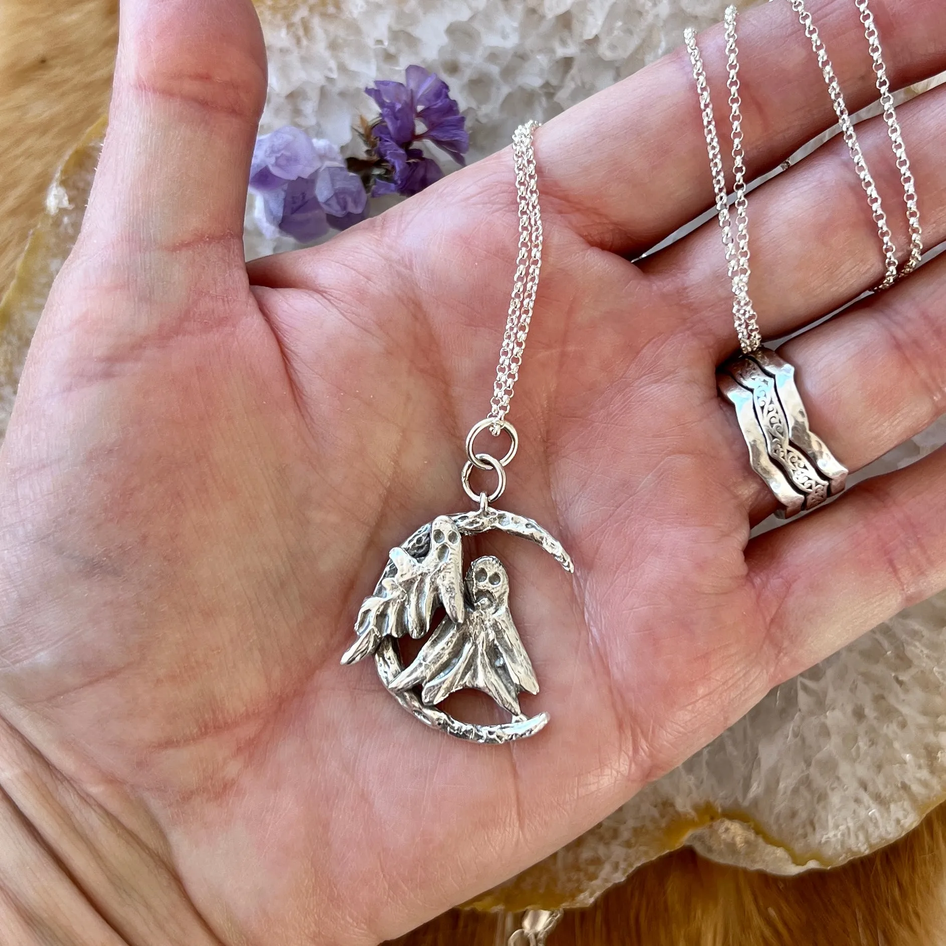 Midnite Ghosting - Sterling silver hand carved/cast necklace