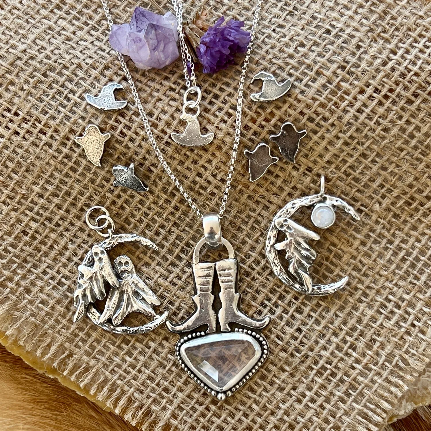 Midnite Ghosting - Sterling silver hand carved/cast necklace