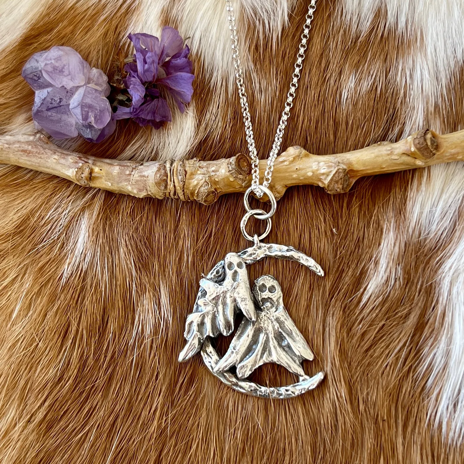 Midnite Ghosting - Sterling silver hand carved/cast necklace