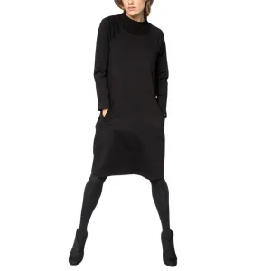 Mock Neck Mid Length Dress - Black