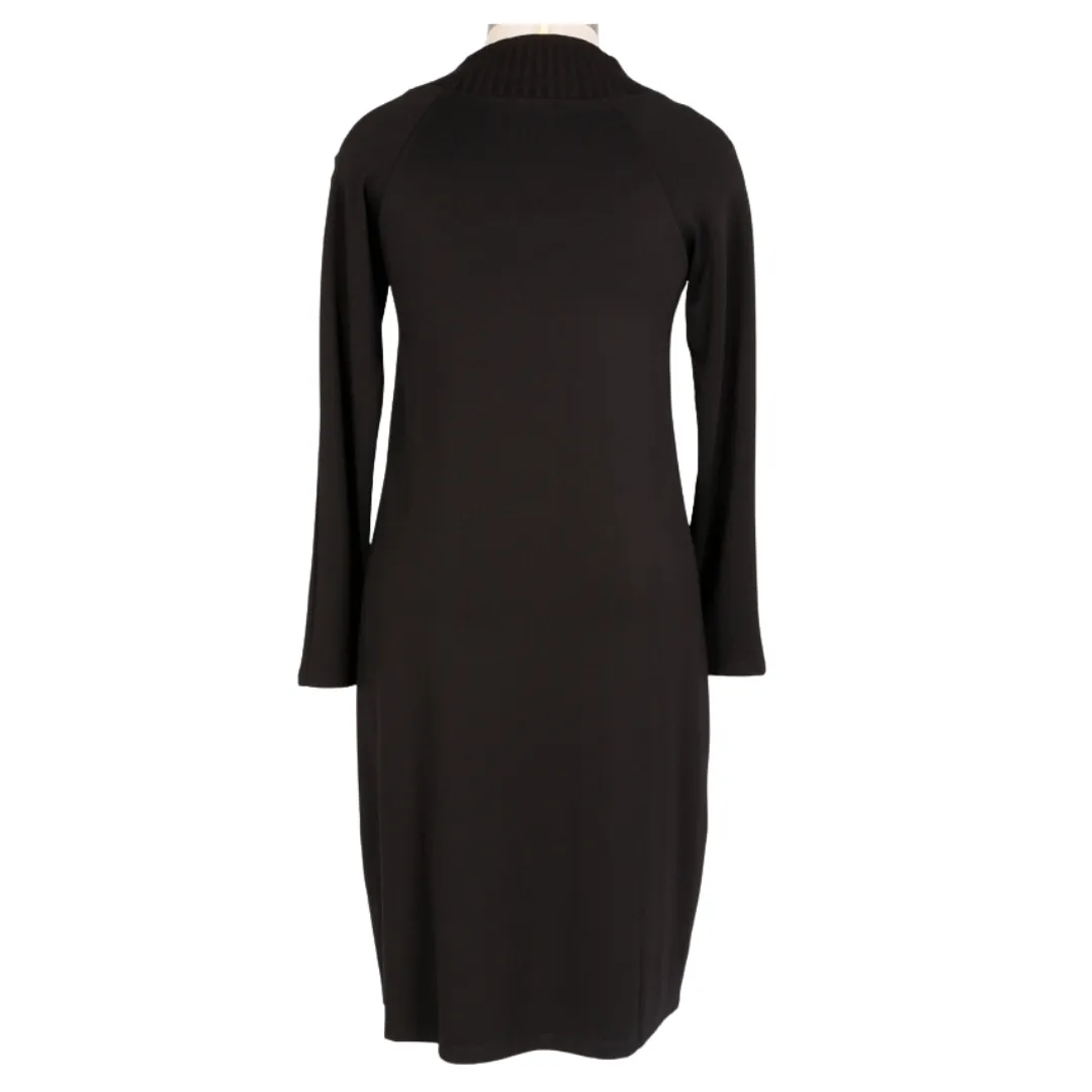 Mock Neck Mid Length Dress - Black