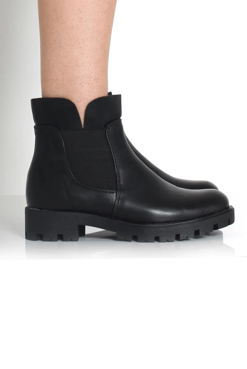 Nadia Black PU Side Zip Ankle Boots