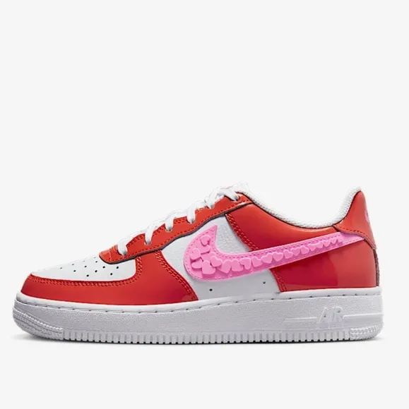 Nike Girls Air Force 1 LV8 Sneakers Basketball Shoes, Pink Red White, Sz 1Y