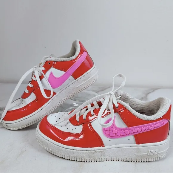 Nike Girls Air Force 1 LV8 Sneakers Basketball Shoes, Pink Red White, Sz 1Y