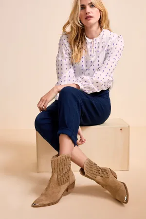 ORPALE - Boots ficelle en cuir velours perforé