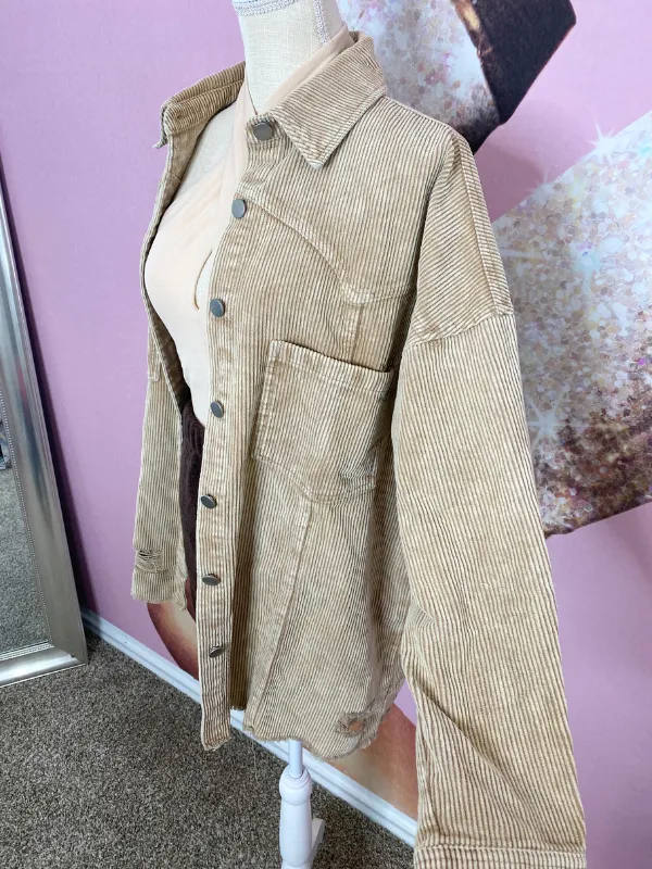 Out West Corduroy Shacket, Tan