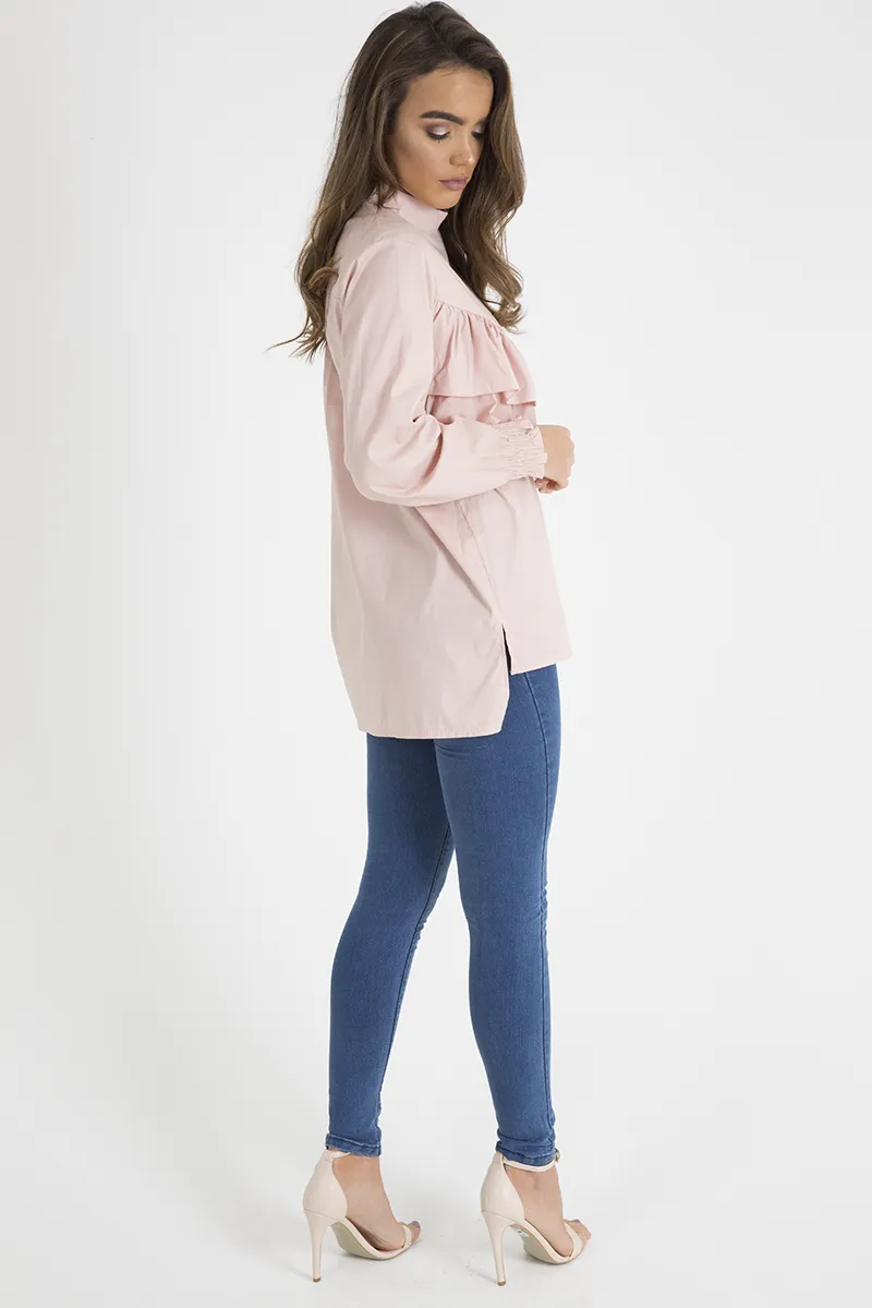 Pink Frill Detail Oversized Shirt - Lydia