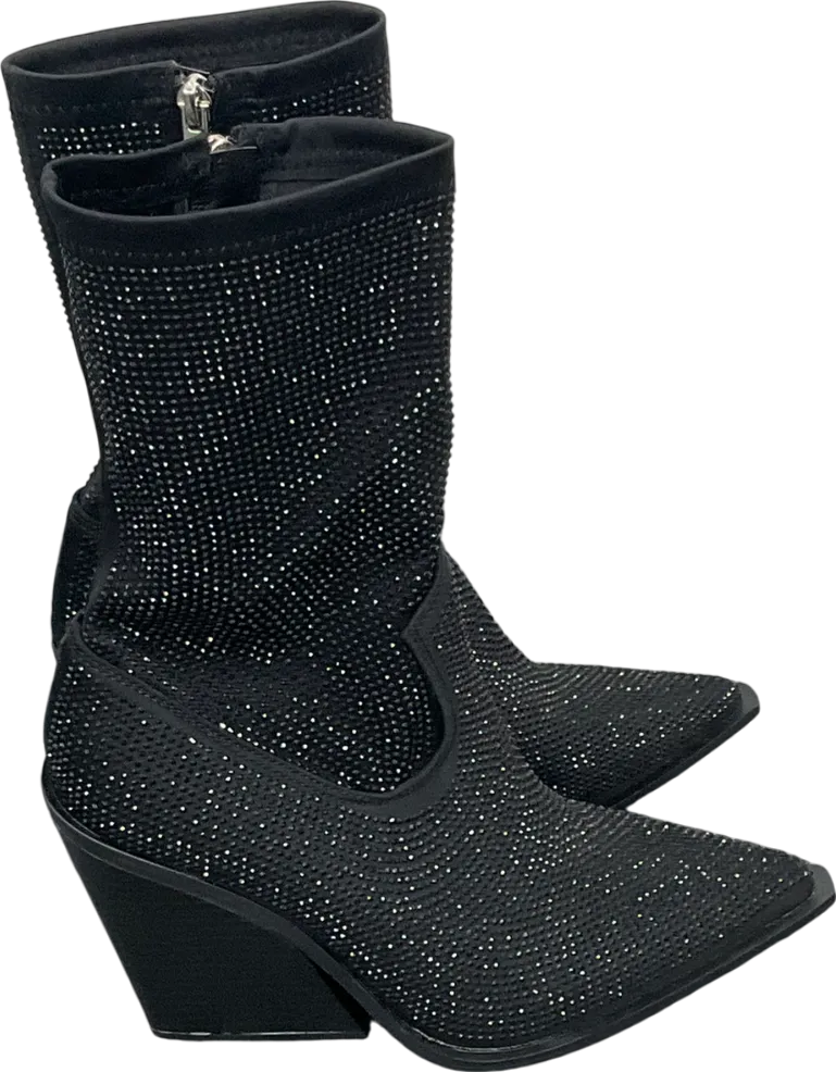 Public Desire Black Wild One Dimante Western Cowboy Boots UK 6 EU 39 👠