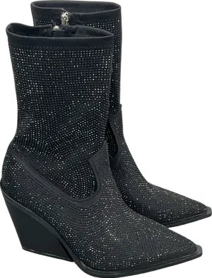 Public Desire Black Wild One Dimante Western Cowboy Boots UK 6 EU 39 👠