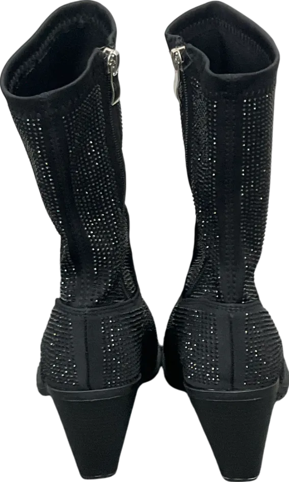 Public Desire Black Wild One Dimante Western Cowboy Boots UK 6 EU 39 👠