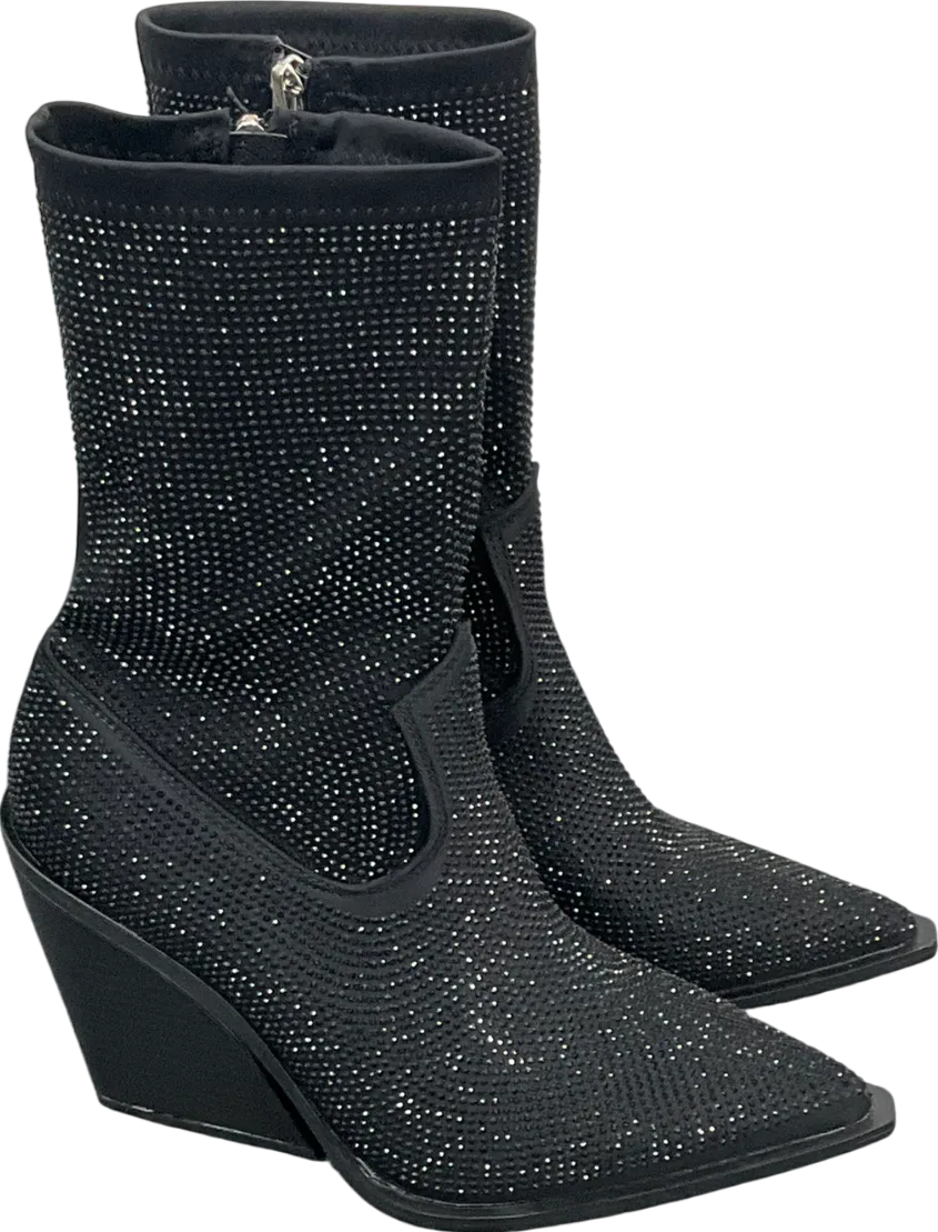 Public Desire Black Wild One Dimante Western Cowboy Boots UK 6 EU 39 👠
