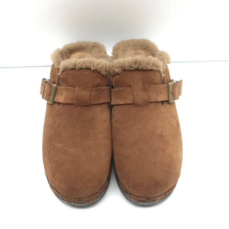 RE/DONE 70s Shearling Clogs Brown Suede Size 38