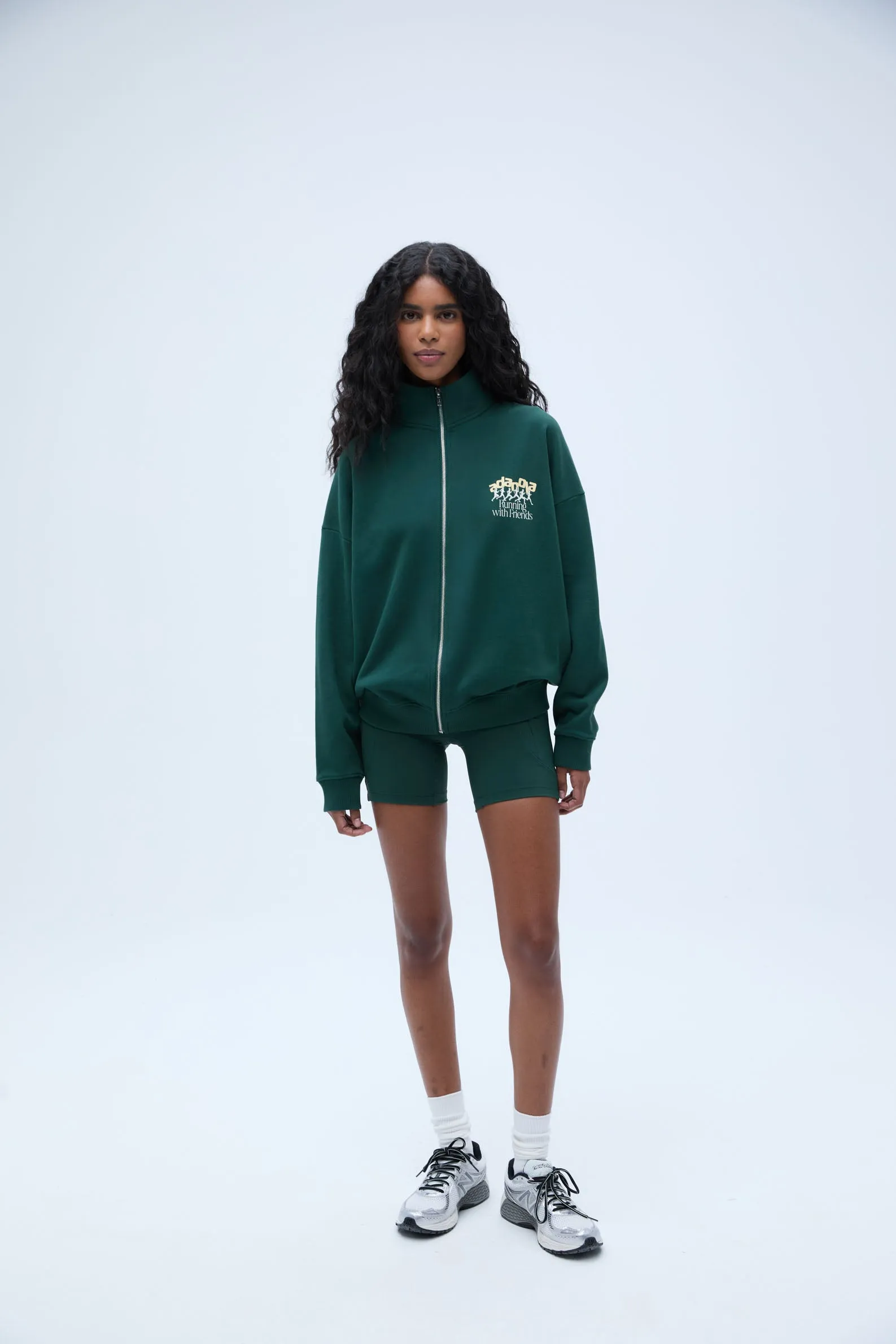 Runners Oversized Funnel Full Zip Sweatshirt - Pine Green